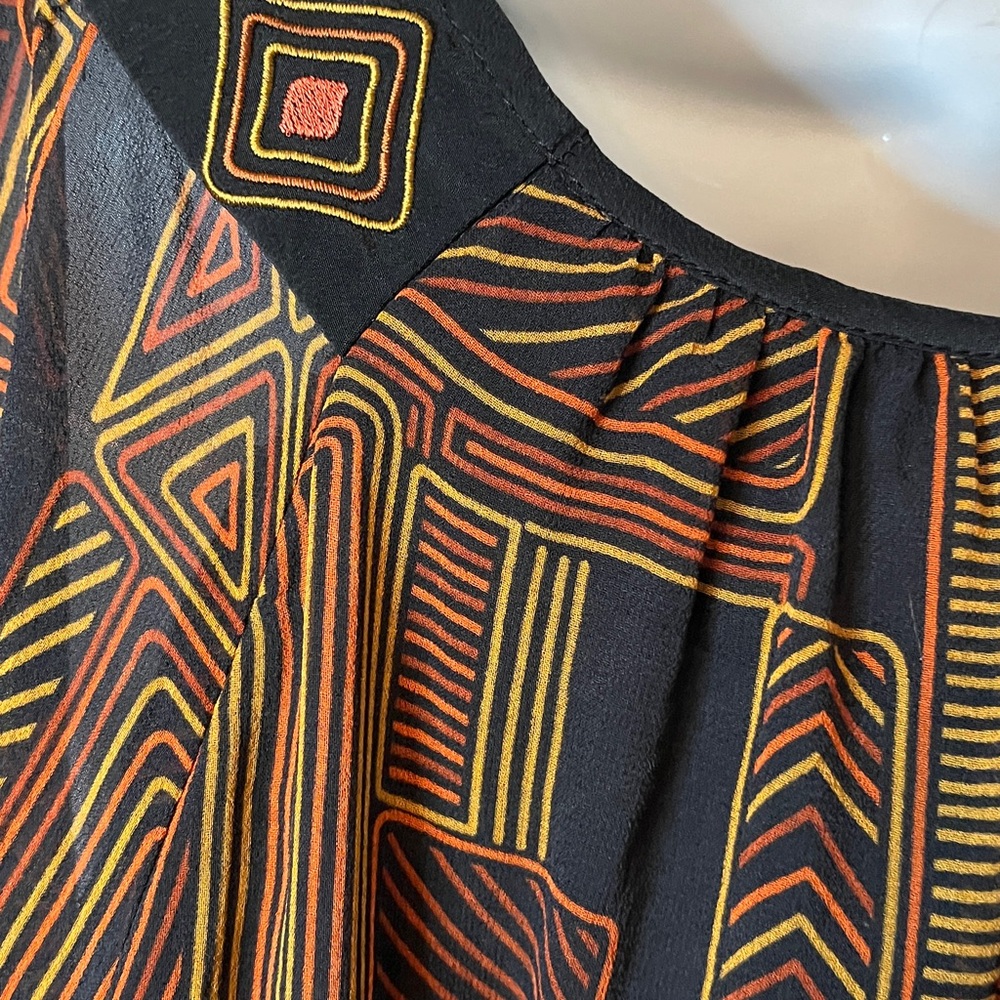 VTG Bob Mackie Black & Orange Geometric Print Blouse Sz L- wearable art - Picture 7 of 13